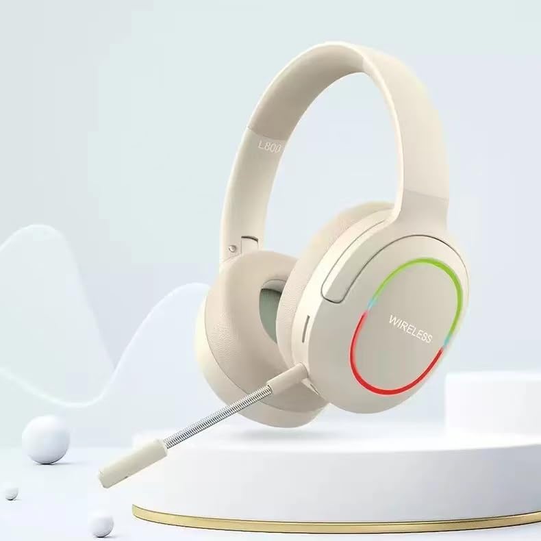 Wireless Bluetooth Over-Ear Headphones with Microphone - 35H Playtime, HiFi Stereo Sound, Foldable & Lightweight Design, Deep Bass for Home, Office, PC & Mobile - Ivory White | Perfect for Work, Travel & Music Lovers