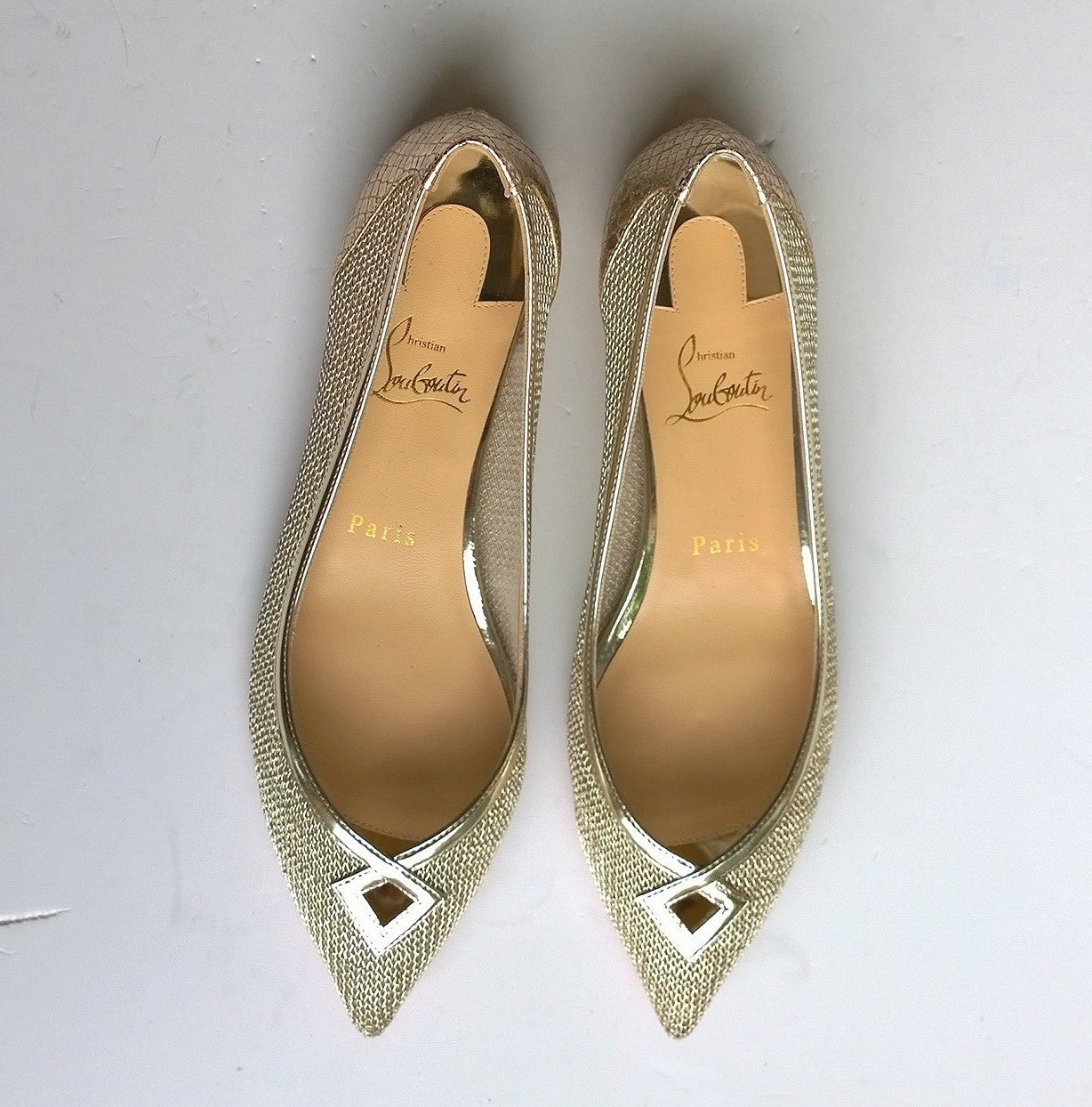 Christian Louboutin Neoflat Dentelle Resille Gold Mesh Pumps - Luxury Women's High Heel Shoes for Party & Evening Wear | Perfect for Weddings, Red Carpet & Special Occasions