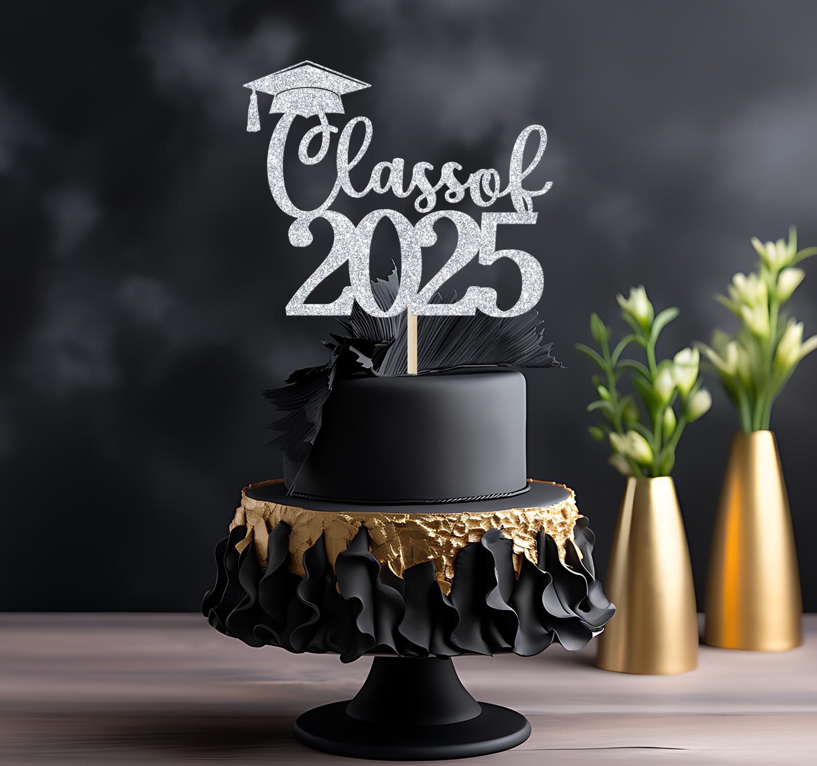 2025 Graduation Cake Topper - Silver Glitter High School & College Grad Party Decor - Congrats Grad Class of 2025 - Perfect for Graduation Cakes, Cupcakes & Dessert Tables