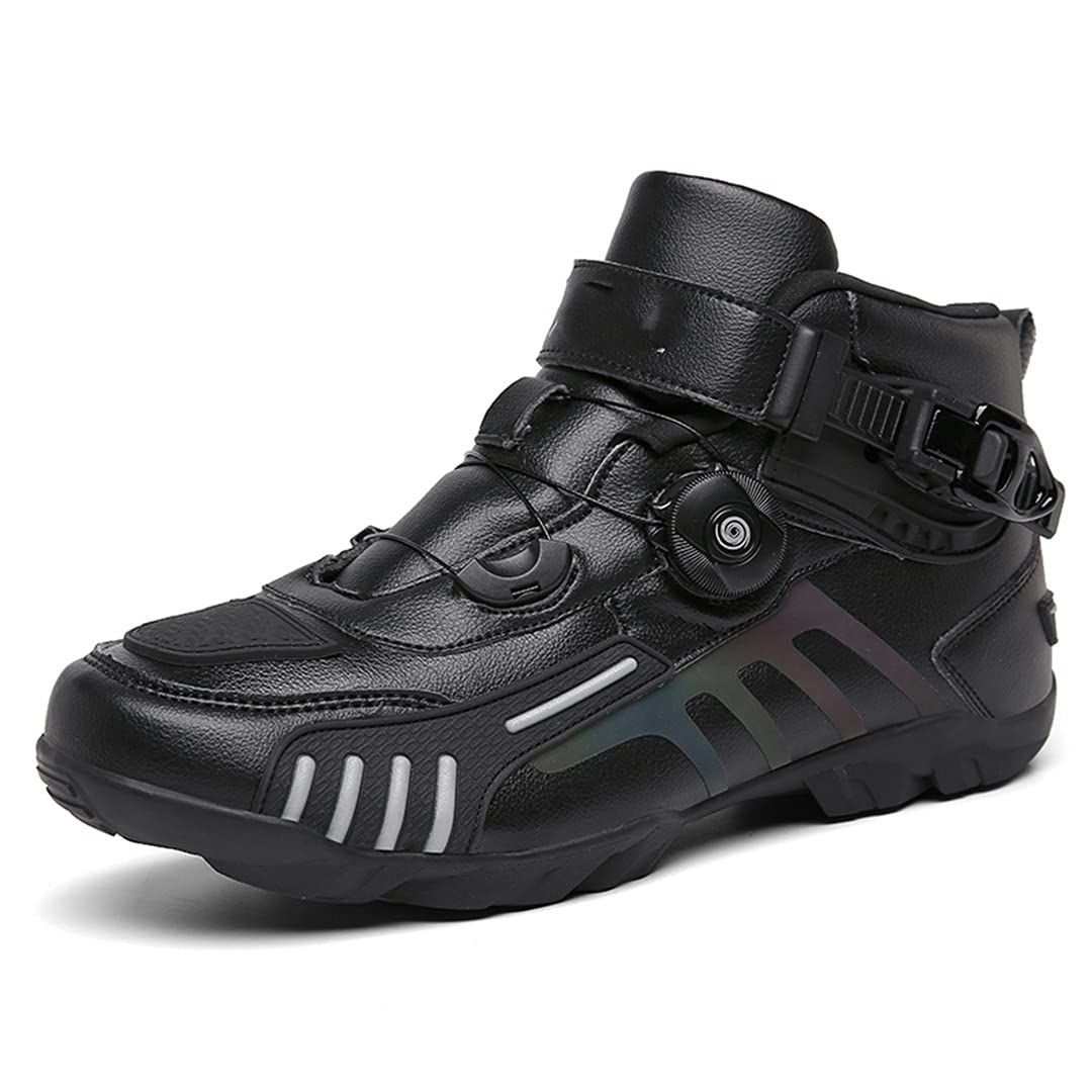 Men's Black Off-Road Motorcycle Boots - Size 12 | Non-Slip Racing Shoes for Cycling & Outdoor Adventure | Breathable & Trendy Design for Motocross & Street Riding