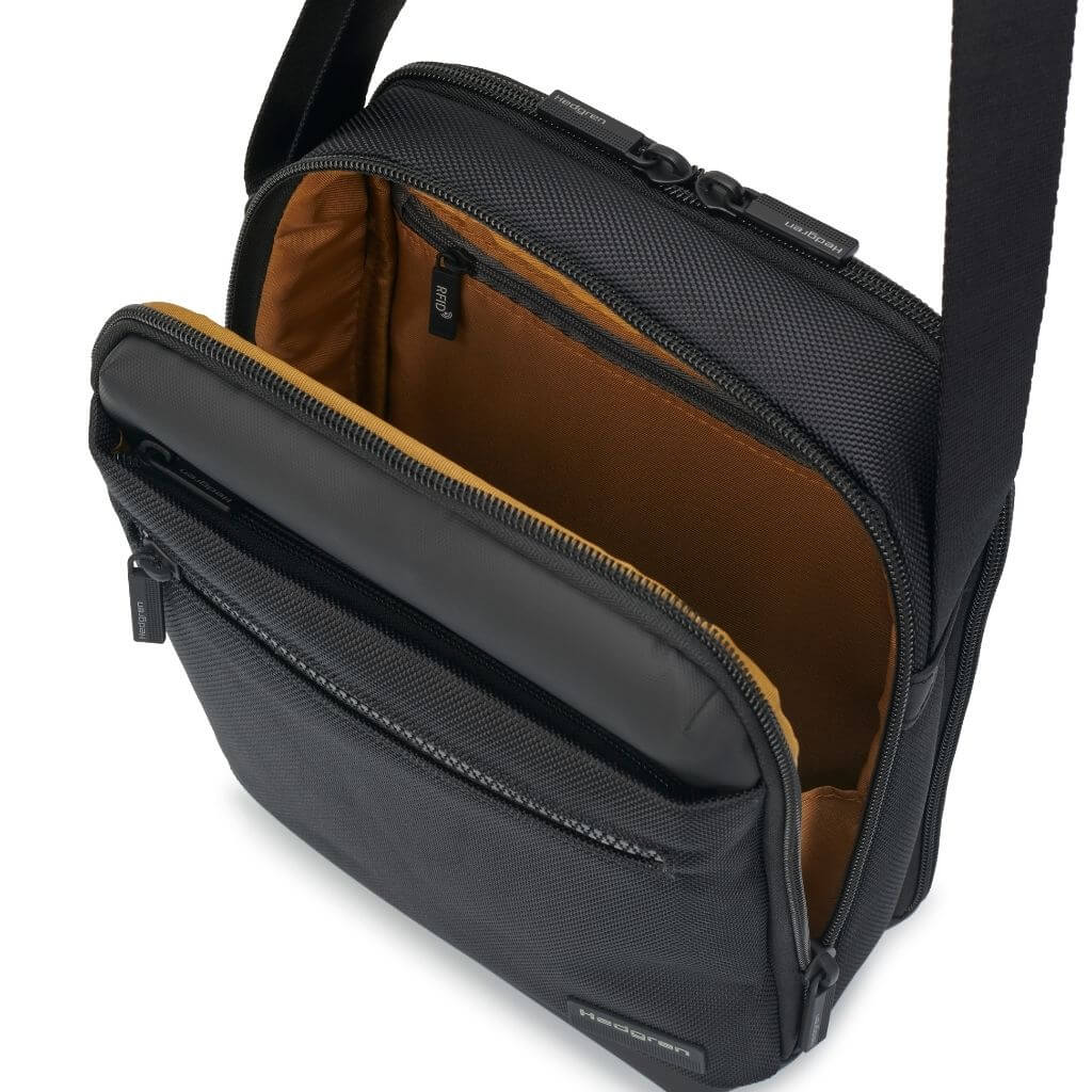 Hedgren Inc RFID Blocking Crossbody Bag - Vertical 10 Pouch Anti-Theft Travel Purse (Black) | Perfect for Daily Commute, Shopping & Secure Travel Accessories