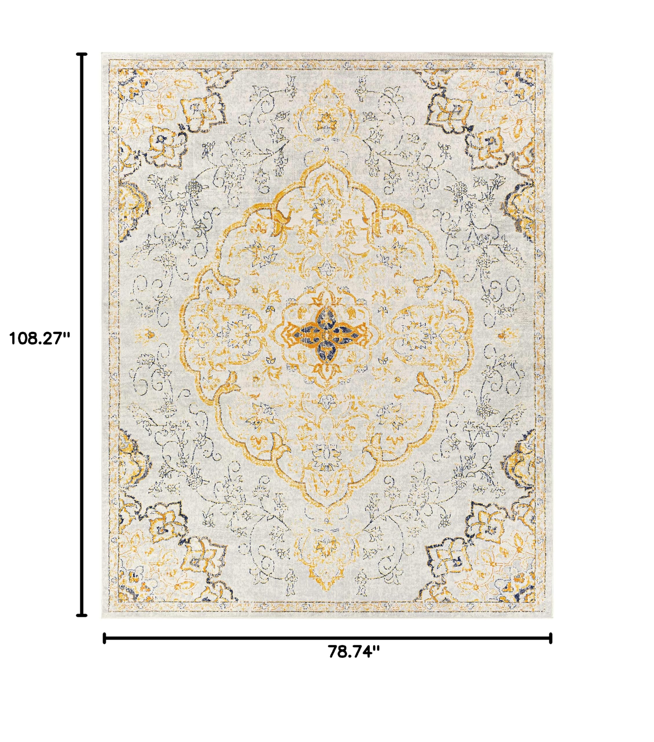 Premium Hauteloom Mehoopany Area Rug for Living Room & Bedroom - Traditional Design in Orange, Gray, Beige - 6'7