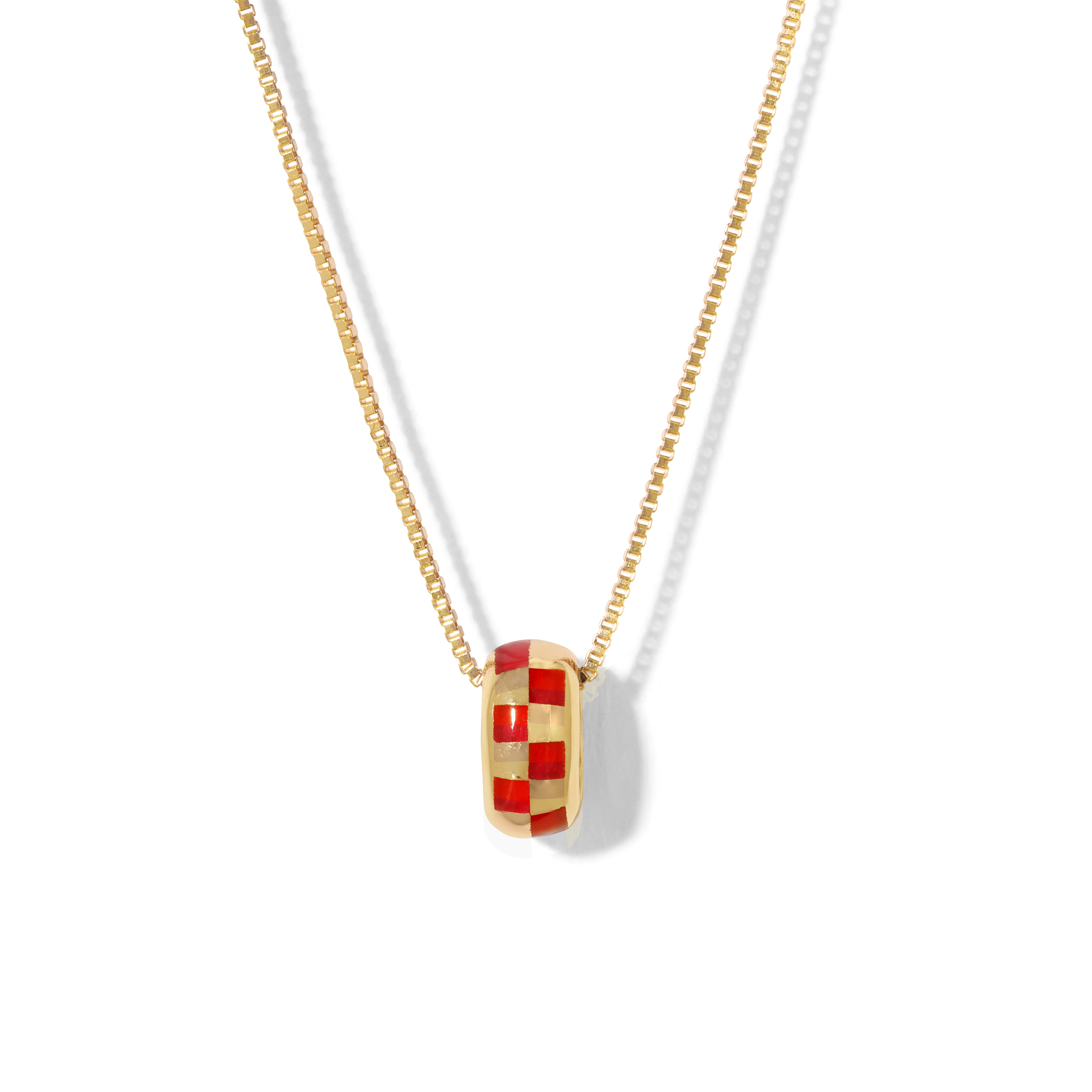 Unique Box Chain Red Checkerboard Mini Bead Necklace for Women - Elegant Fashion Jewelry Gift for Birthday, Anniversary & Special Occasions