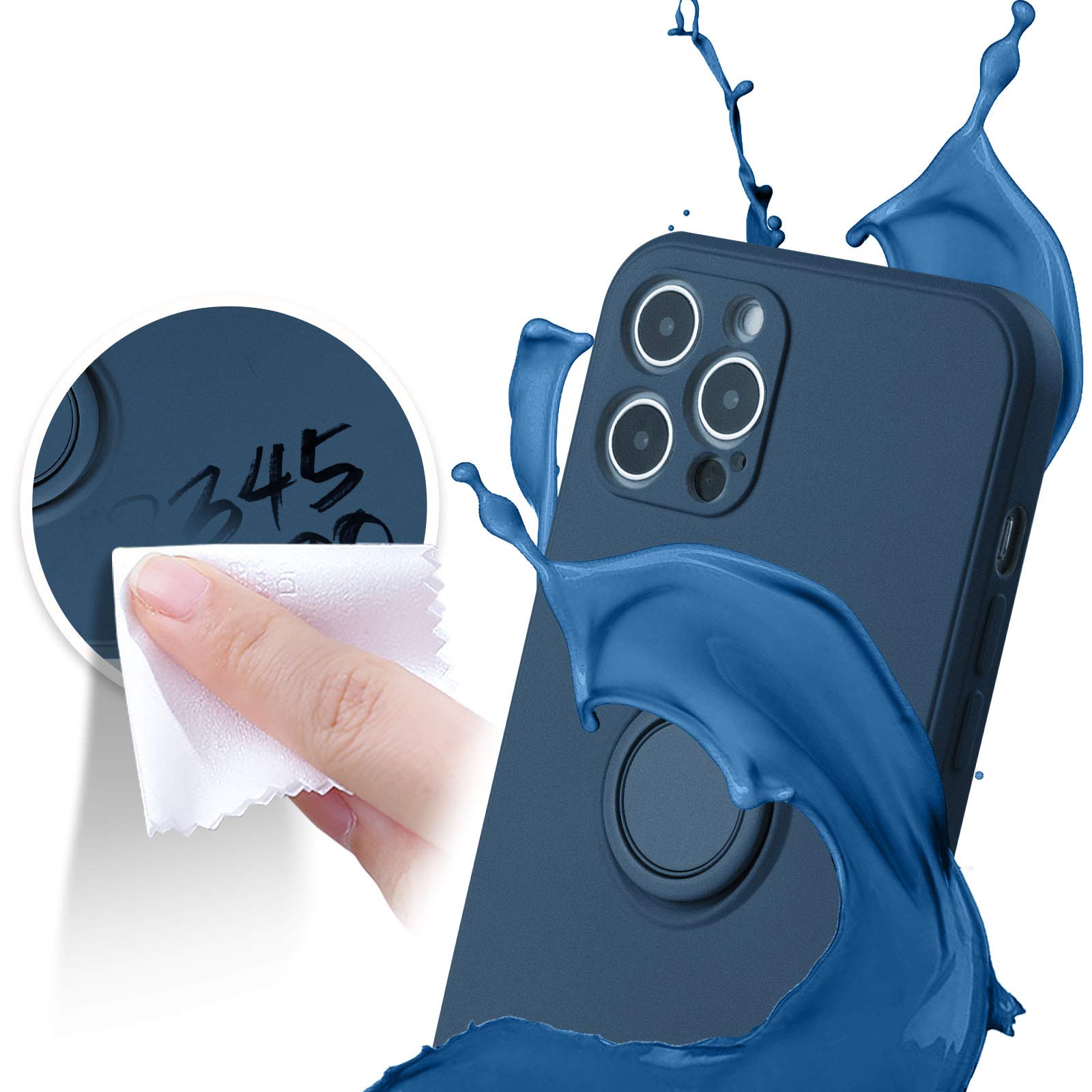 ABITKU iPhone 12 Pro Max Case (6.7-inch 2020) - Premium Silicone Cover with 360° Ring Kickstand & Magnetic Car Mount Support | Soft Microfiber Lining | Shockproof Protection | Perfect for Work, Travel & Outdoor Activities (Blue)