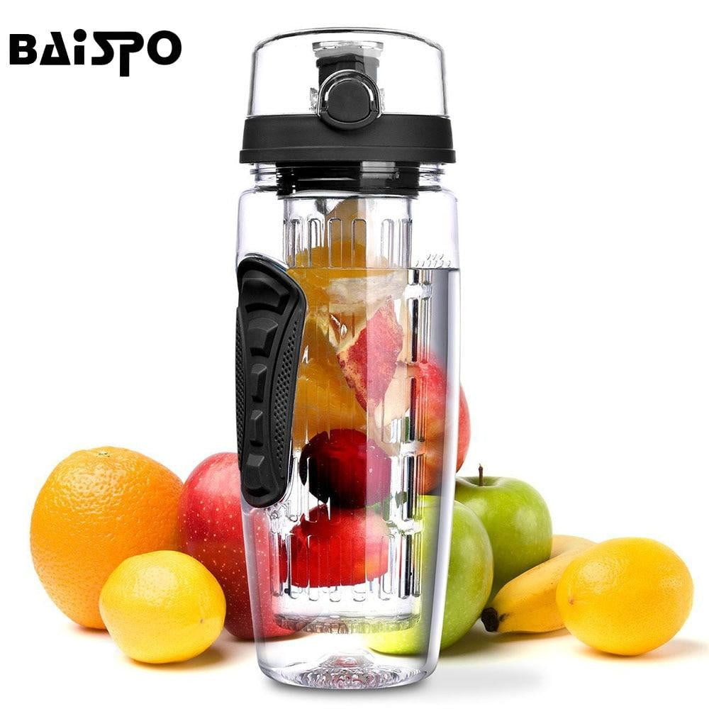 BAISPO 32oz 900ml BPA Free Fruit Infuser Water Bottle with Leak-Proof Lid - Large Capacity Sports Juice Shaker for Gym, Hiking & Outdoor Activities