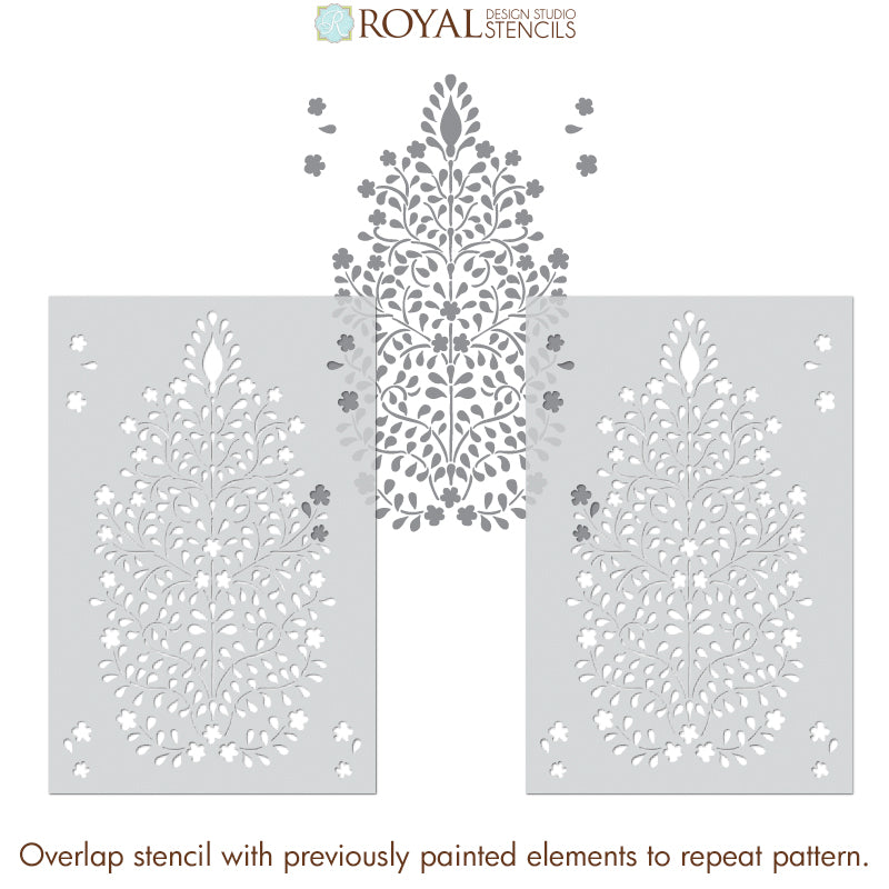Persian Garden Damask Wall Stencil - Reusable DIY Painting Template for Home Decor, Bedroom, Living Room & Nursery - Floral Pattern Wall Art Design