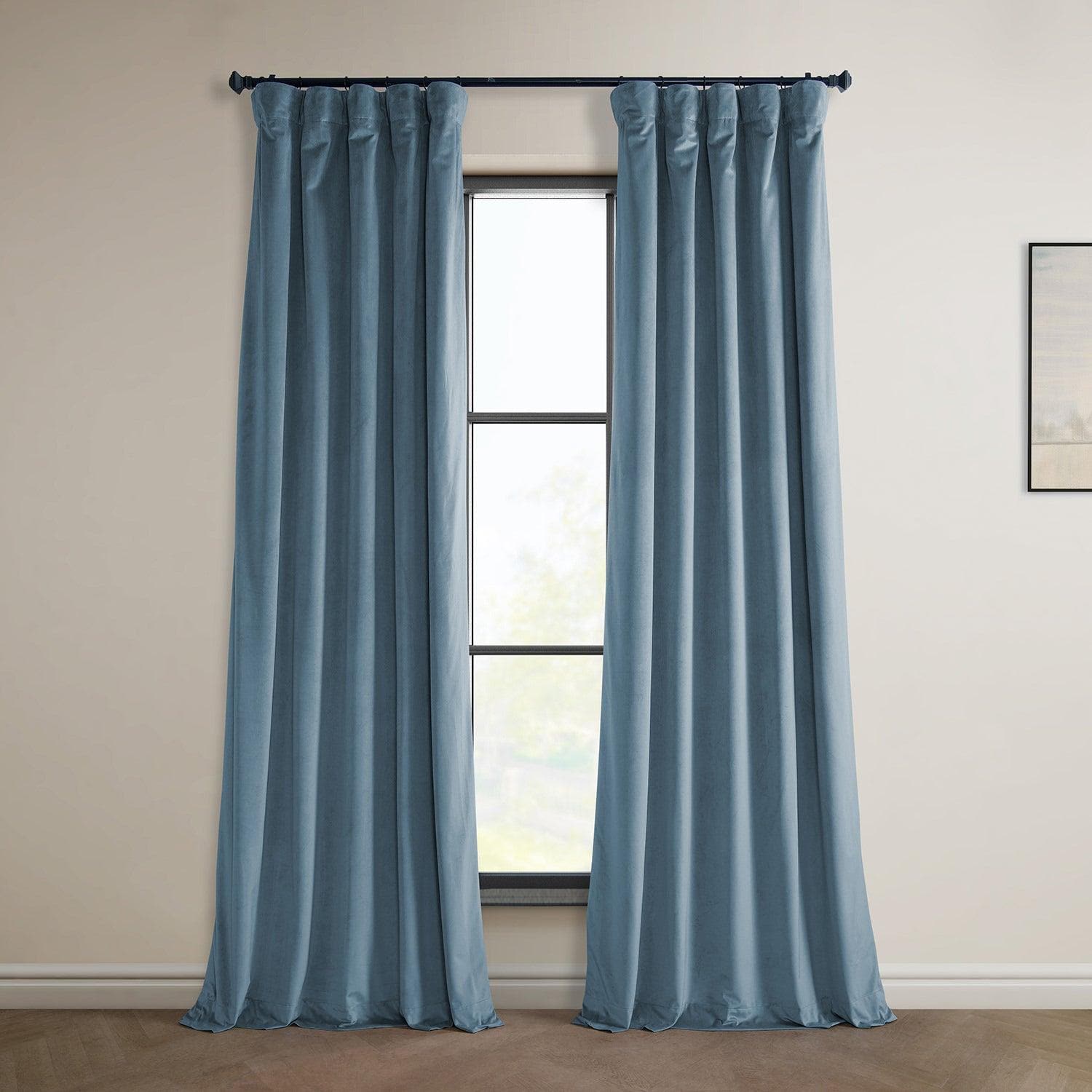 Denmark Blue Heritage Plush Velvet Blackout Curtains - Thermal Insulated Window Drapes for Bedroom & Living Room, Noise Reducing Home Decor