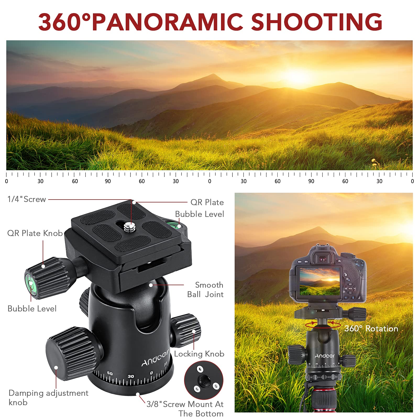 Professional Carbon Fiber DSLR Tripod HUIOP TTT-008 - 200cm/78.7in Adjustable Camera Stand with Quick Release Ball Head, 12KG Payload & Carry Bag - Perfect for Travel Photography, Vlogging, and Outdoor Shooting