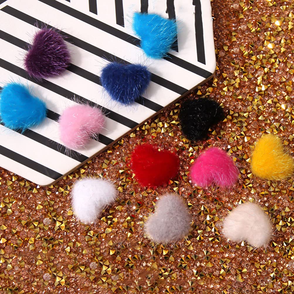 12pcs DIY Nail Art Heart Charms - 3D Nail Plush Accessories for Manicure, Nail Pom Poms & Decorative Heart Charms - Perfect for Nail Art Designs, Girls' DIY Crafts & Party Nail Decorations