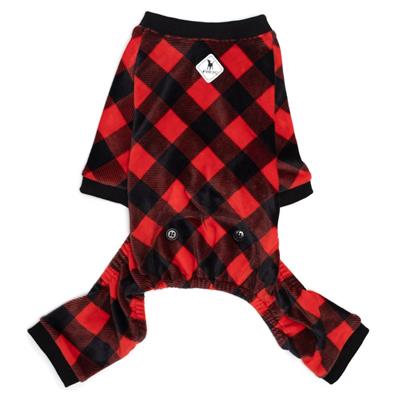 Black & Red Buffalo Plaid Fleece Dog Pajamas - Cozy Winter Sleepwear for Small & Medium Dogs - Perfect for Cold Nights & Indoor Lounging