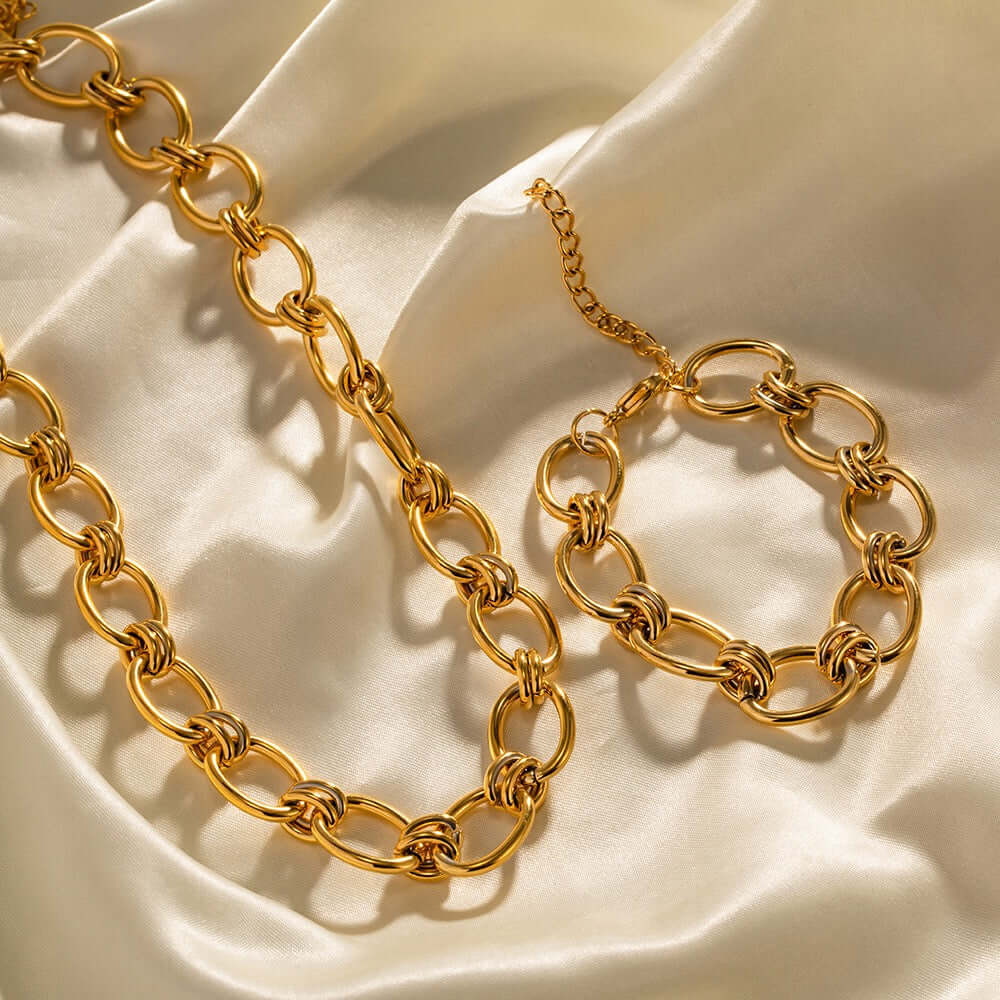 18K Gold Plated Stainless Steel Chunky Chain Bracelet and Necklace Set - Trendy Layered Jewelry for Women | Perfect for Everyday Wear, Parties & Gifts | JDB434