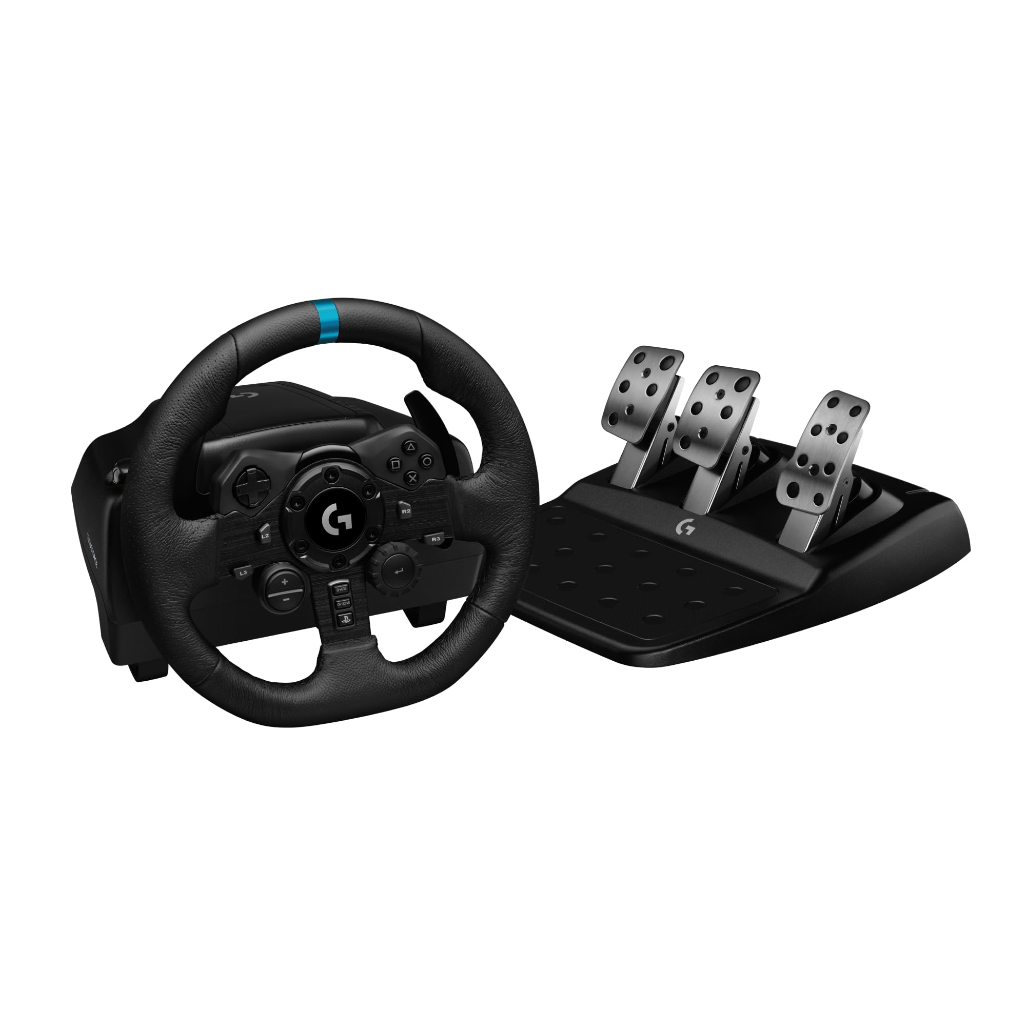 Logitech G923 Racing Wheel and Pedals for PS5, PS4, PC & Mac - TRUEFORCE 1000Hz Force Feedback, Genuine Leather Cover, Dual Clutch Launch Control - Perfect for Sim Racing, Gaming & Professional Driving Simulation