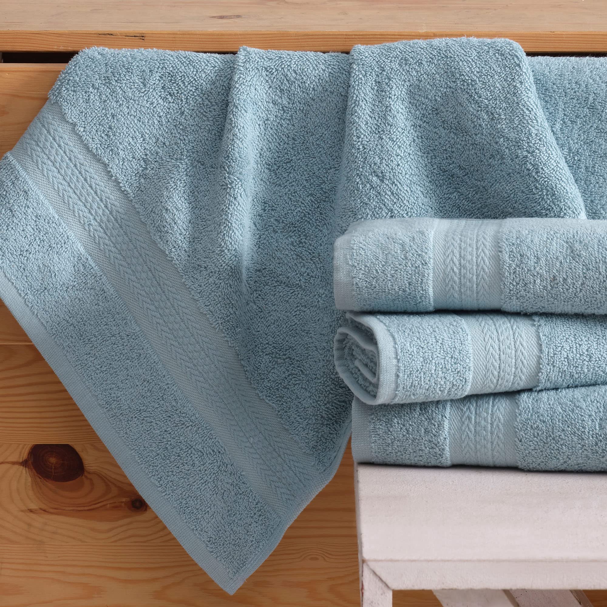 REGAL RUBY Quick-Dry 4-Piece Blue Hand Towel Set - 100% Premium Turkish Cotton Bath Linen - Super Absorbent & Soft for Bathroom, Pool, Gym, Travel, Camping, College Dorm - Ideal for Guests, Shower & Spa Use