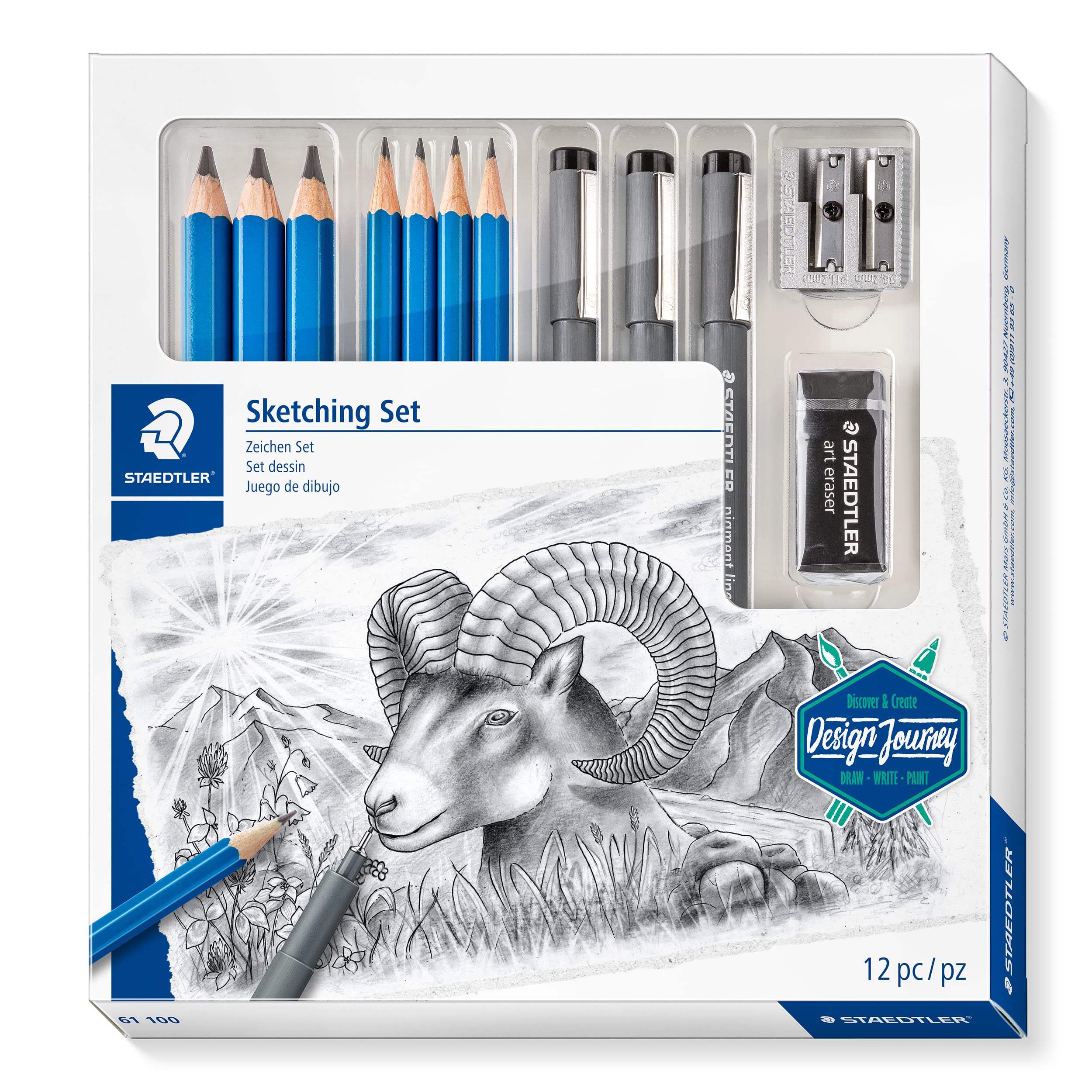 Staedtler Mars Lumograph Professional Art Drawing Set - 61-Piece Kit with Graphite Pencils, Sketch Pens, Eraser & Sharpener for Artists, Students & Designers - Perfect for Sketching, Shading & Technical Drawing