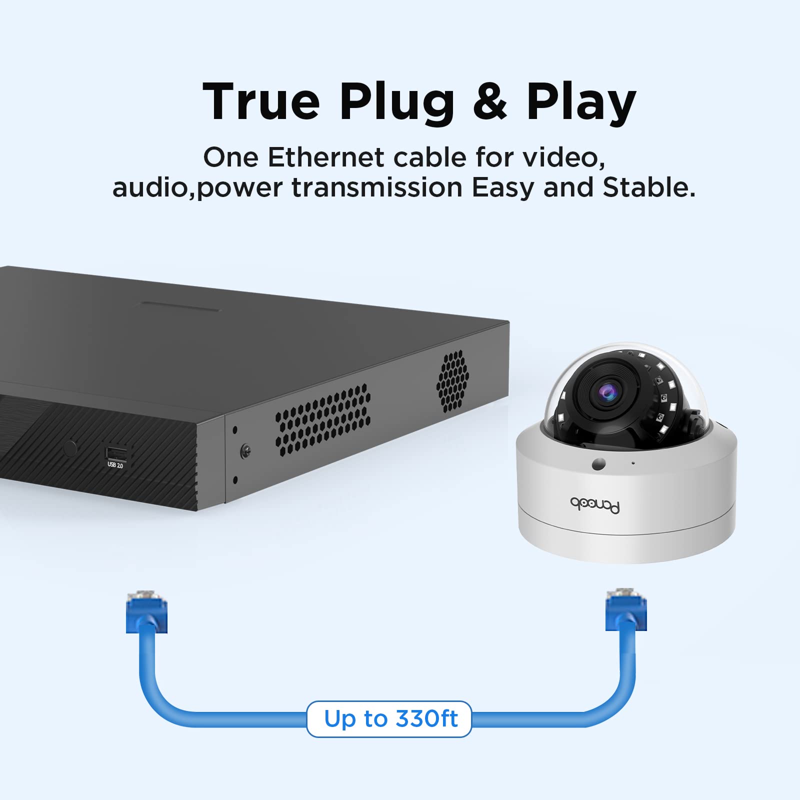 PANOOB 5MP UltraHD PoE Vandal Dome Security Camera - Indoor/Outdoor Wired IP Camera with Human Detection, Built-in Mic, IP67 Weatherproof, 2.8mm Lens, 100ft IR Night Vision (Model PD54A1-5M) - Ideal for Home Security, Office Surveillance & Weatherproof Outdoor Monitoring