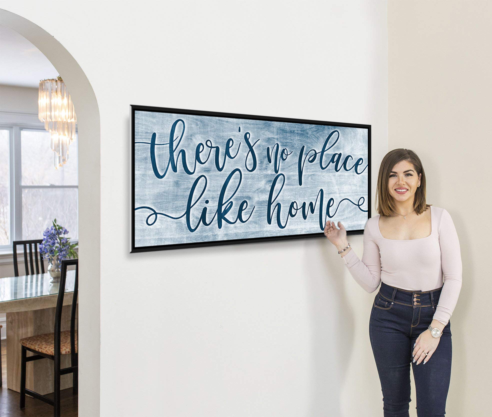 Artistic Home Wall Decor - 'There's No Place Like Home' V2 Rustic Framed Print (60x27 Inverted Blue/Black) - Perfect for Living Room, Housewarming Gifts & Farmhouse Style Interiors