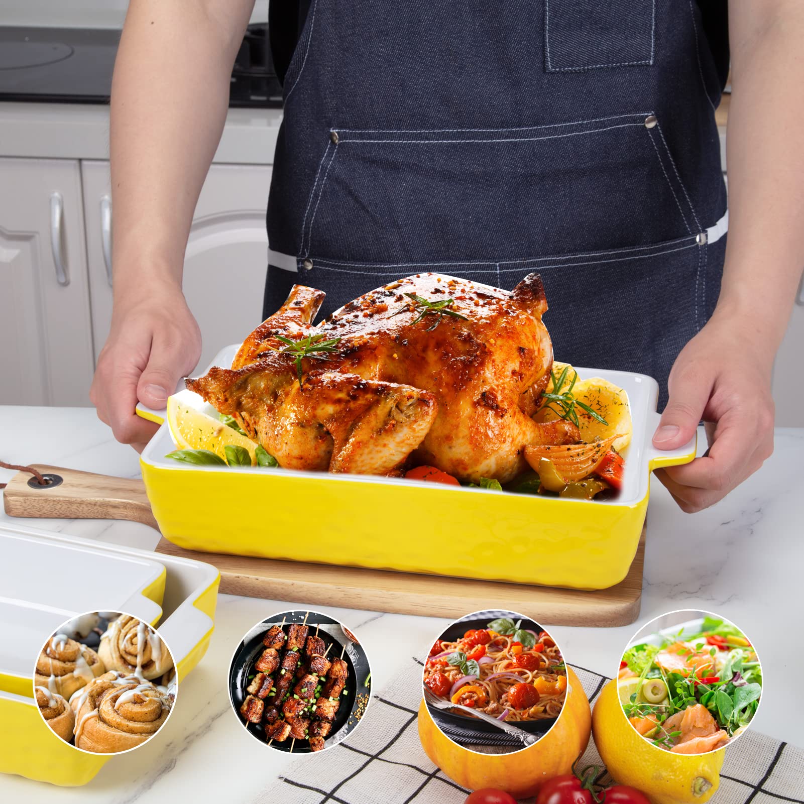 Cibeat 3-Piece Ceramic Bakeware Set - Rectangular Baking Pans for Cake, Lasagna & Casserole (11.7