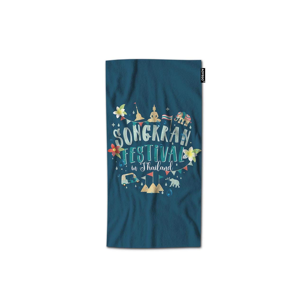 Premium 30x15 Inch Lightweight Polyester-Microfiber Hand Towel - Songkran Festival Design with Thailand Pagoda, Sand Elephant & Water Splash Nature Cartoon - Soft & Absorbent for Kitchen, Bathroom, Travel & Outdoor Activities