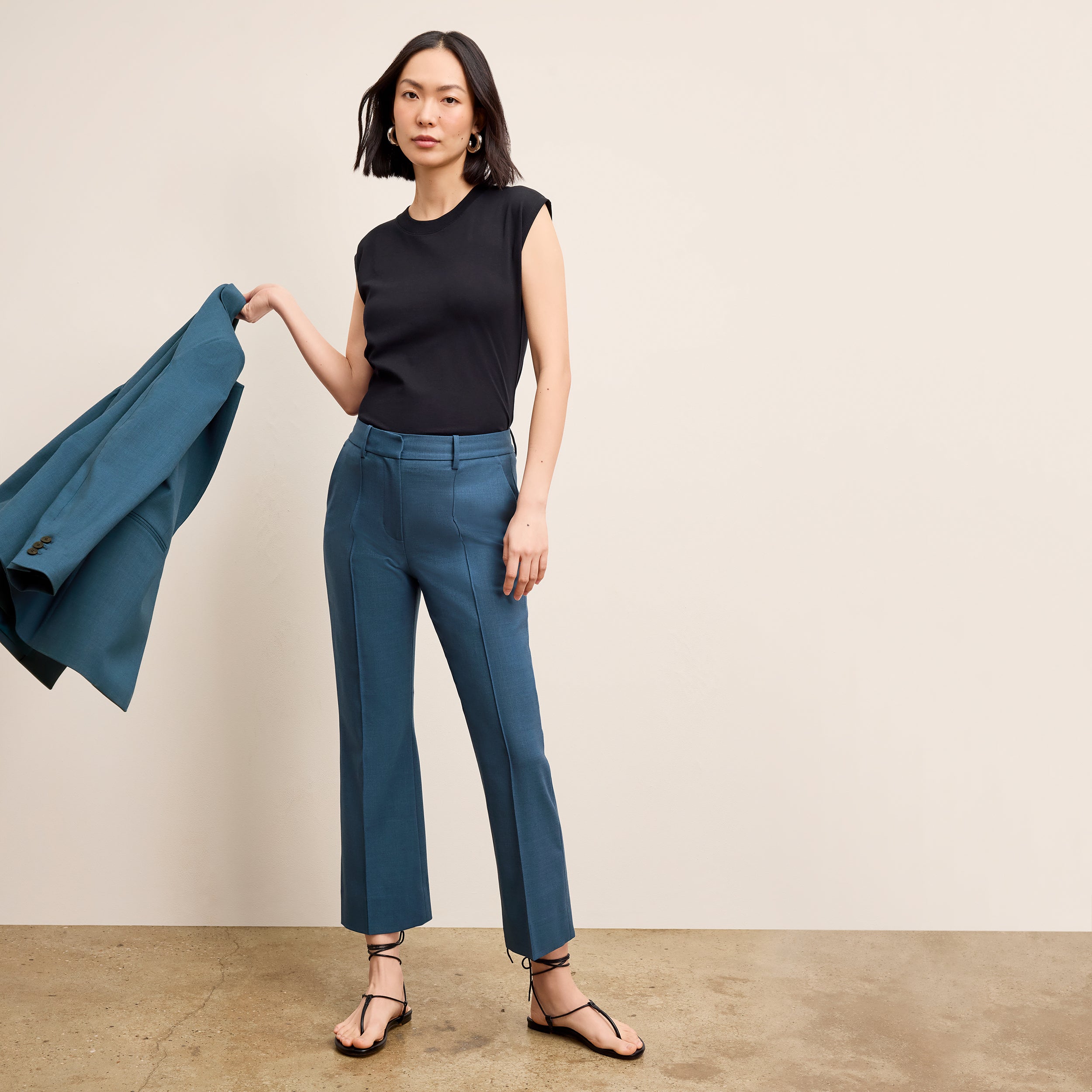 Tessa Kick Flare Trouser - Washable Wool Twill Pants for Women in Bluebell | Comfortable & Stylish Office Wear & Casual Outfits