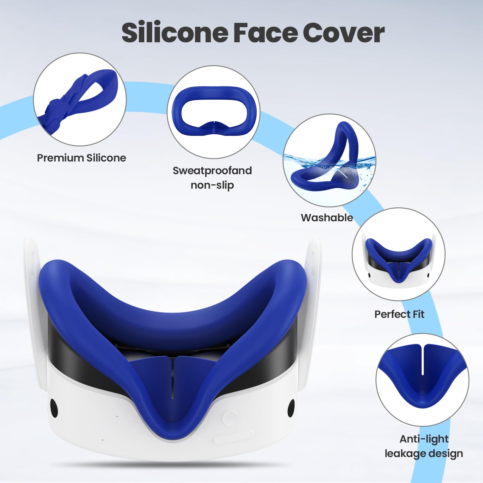 Meta/Oculus Quest 3 VR Accessories Set - Blue Silicone Face Cover, Shell Cover, Controller Grip Case & Lens Protector | Enhanced Comfort & Protection for Virtual Reality Gaming