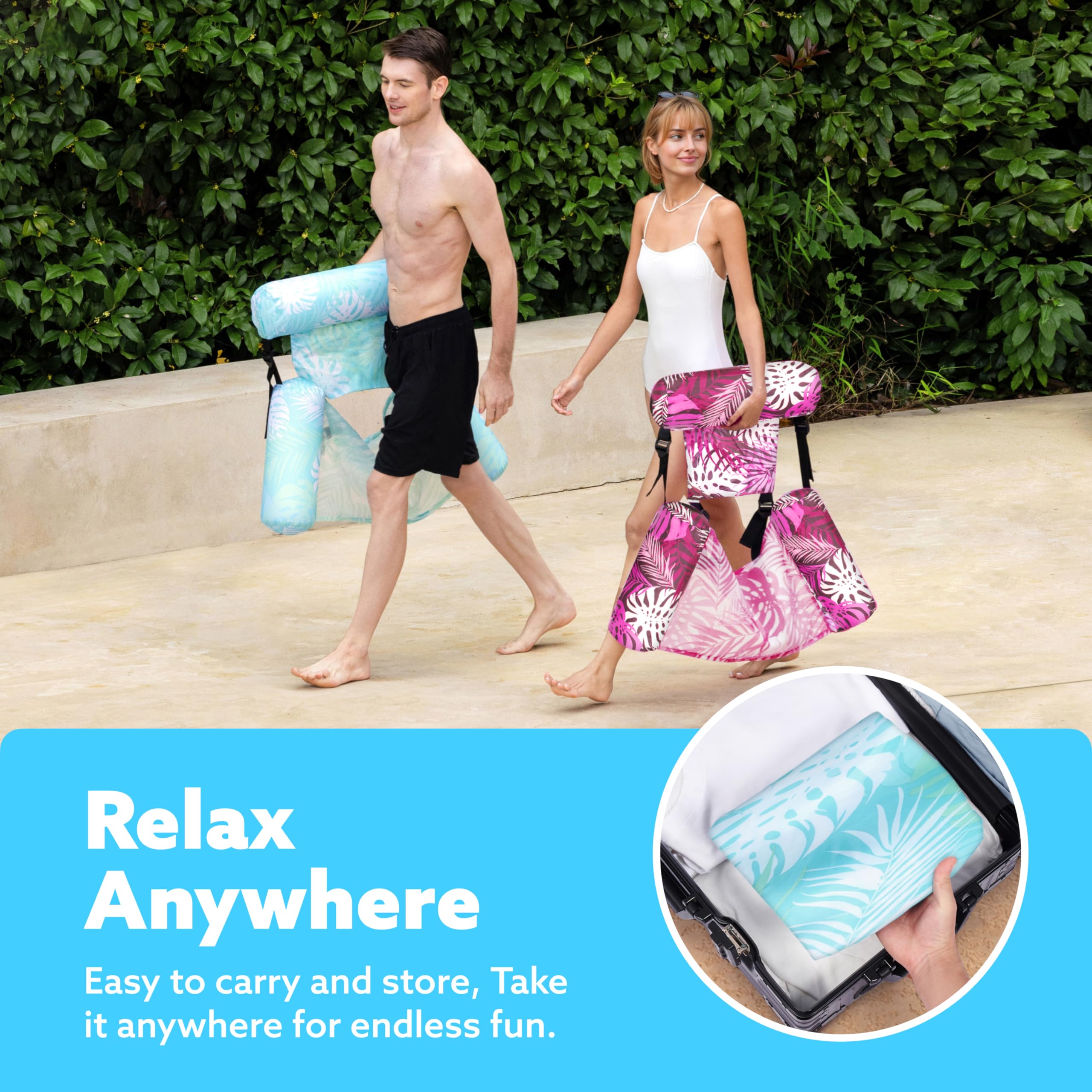 **SLOOSH Inflatable Pool Floats for Adults - 2 Pack Heavy Duty Floating Lounge Chairs with Pool Noodles - Perfect for Summer Pool Parties, Beach, Lake & Water Fun**