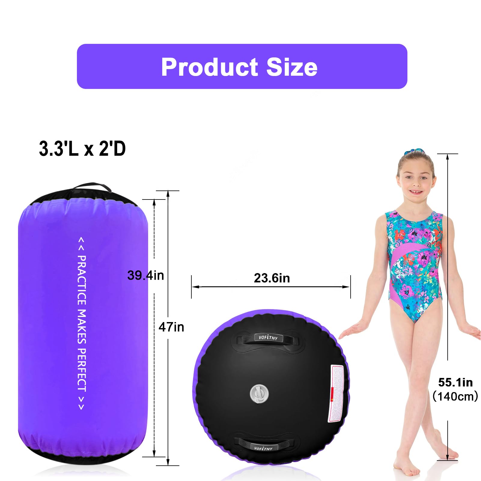 VOFiTNY Inflatable Gymnastics Air Mat - Foldable Tumbling Track with Air Barrel & Octagon Mat | Includes Electric Pump | Perfect for Home, Gym & Backyard Training | Great for Cheerleading, Gymnastics & Kids Play