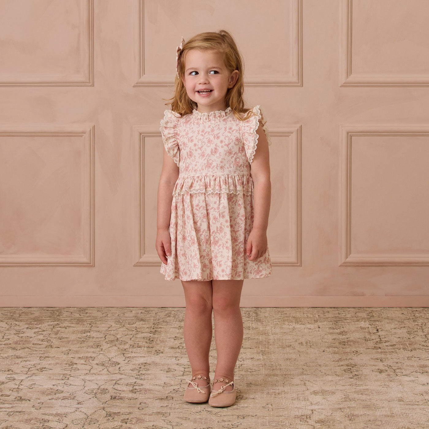 Alice Dress Pink Toile Floral Print Women's Vintage Style Dress - Perfect for Garden Parties, Tea Dates & Summer Weddings