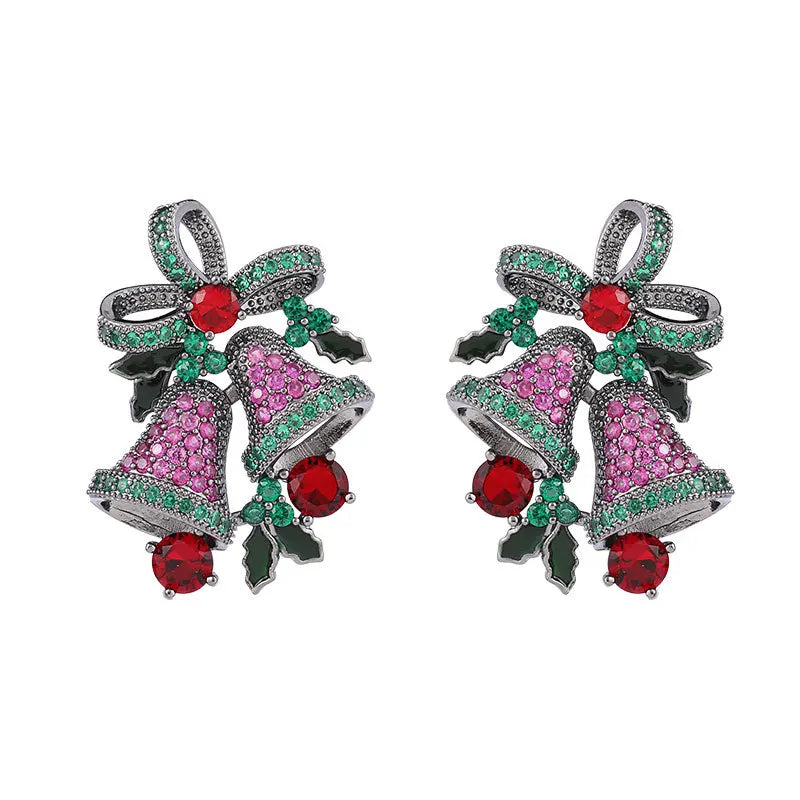 Shiny Crystal Cubic Zirconia Bow Christmas Bell Earrings for Women - Elegant Holiday Jewelry Accessories - Perfect Christmas Gift for Her - Great for Parties, Weddings & Festive Occasions