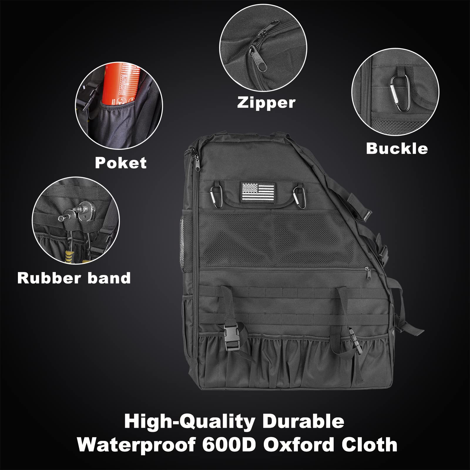 Heavy Duty Roll Bar Storage Bag for 1997-2024 Jeep Wrangler JK TJ LJ & Unlimited JL 4-Door - Multi-Pocket Trunk Organizer & Cargo Cage Saddlebag Tool Kit (2 Pack) - Perfect for Off-Road Adventures, Camping Gear Storage & Jeep Accessories Organization