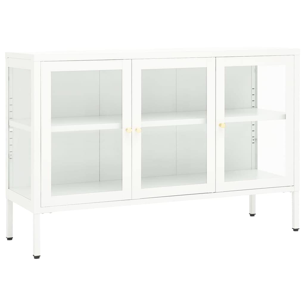 FAMIROSA White Modern Steel Sideboard Cabinet with 3 Doors & Adjustable Shelf - 41.3