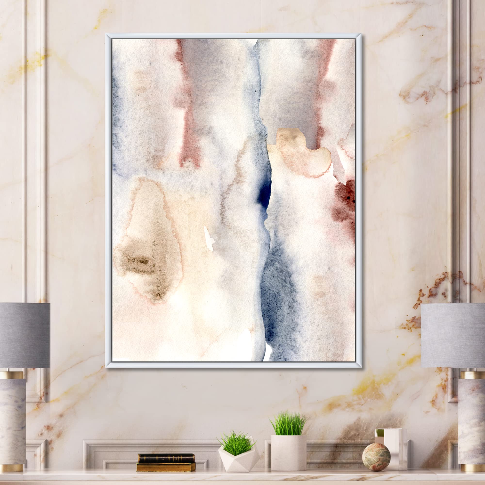 Pastel Abstract Canvas Wall Art with Dark Blue, Pink & Gray Spots - Modern Framed Print for Living Room, Bedroom & Office Decor