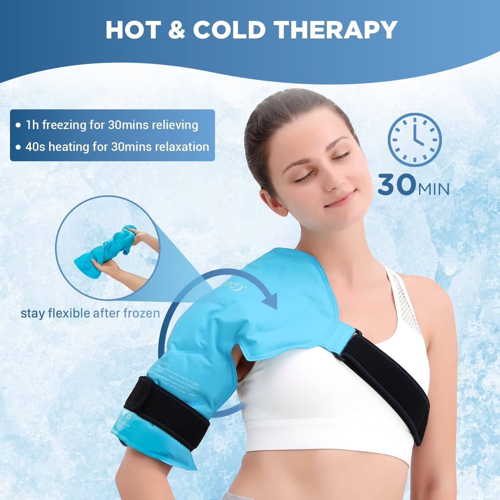 Comfytemp Reusable Shoulder Ice Pack Wrap for Hot & Cold Therapy - Large Gel Ice Pack for Rotator Cuff Injuries, Shoulder Pain Relief, Swelling, Bursitis & Post-Surgery Recovery - Perfect for Sports Injuries, Arthritis & Physical Therapy