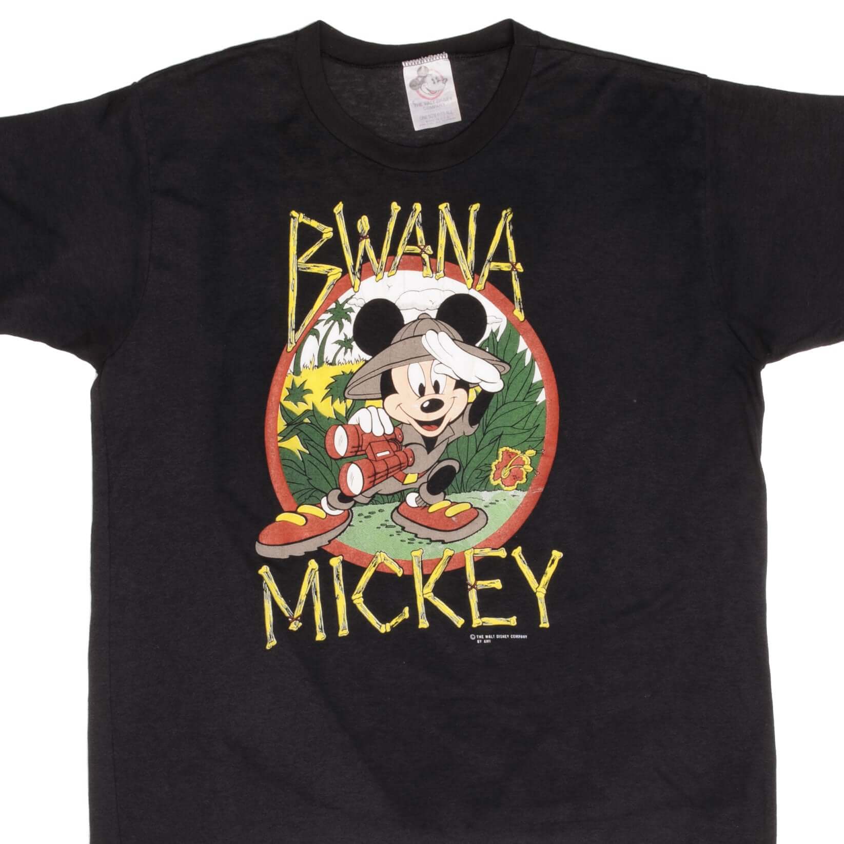 Vintage Disney Bwana Mickey Mouse 1980s T-Shirt Size XL - Made in USA - Retro Disney Collectible for Fans & Vintage Clothing Enthusiasts - Perfect for Theme Parks, Cosplay & Casual Wear