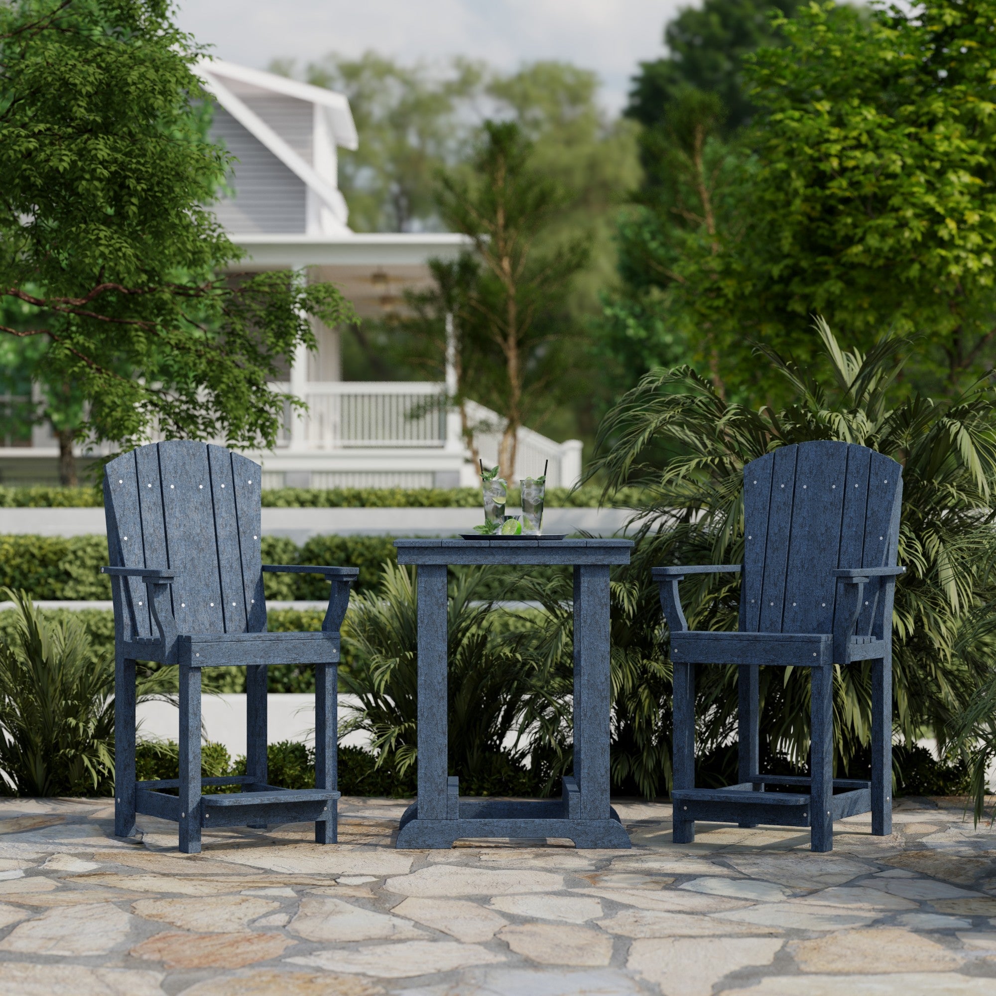 Heritage 3-Piece Patio Counter Height Bar Set - Outdoor Bistro Table & Stools for Backyard, Deck, Garden, Poolside Dining & Entertaining