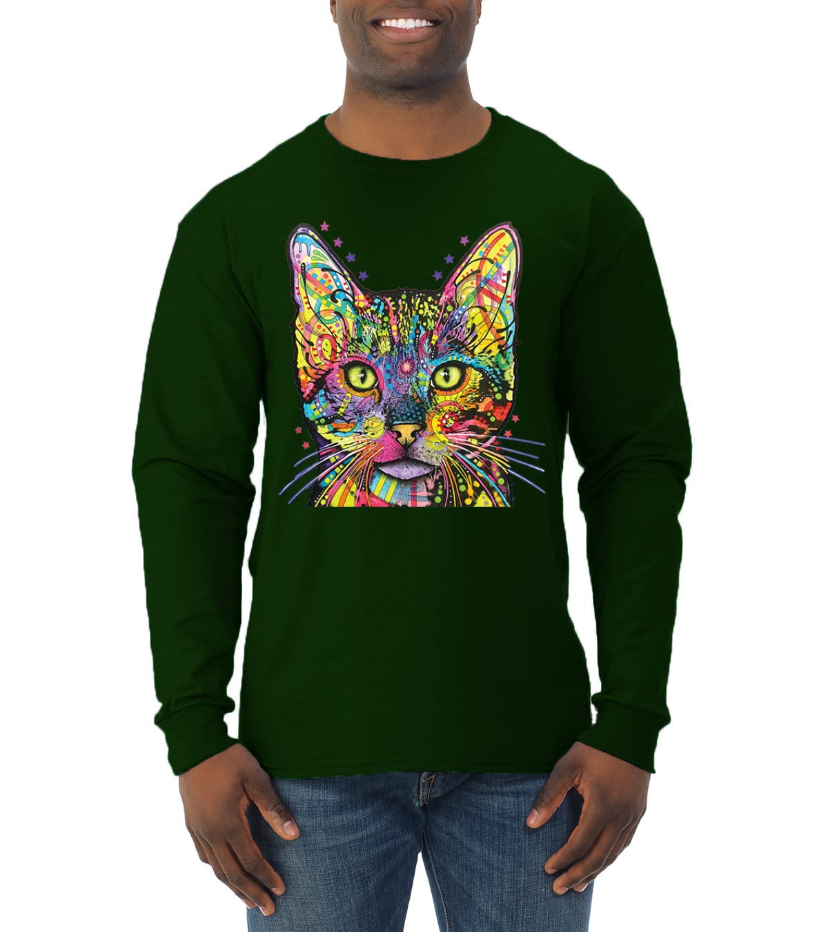 Colorful Cat Mom & Dad T-Shirt | Dean Russo Art Animal Lover Long Sleeve Shirt for Men | Perfect Gift for Cat Lovers & Casual Wear