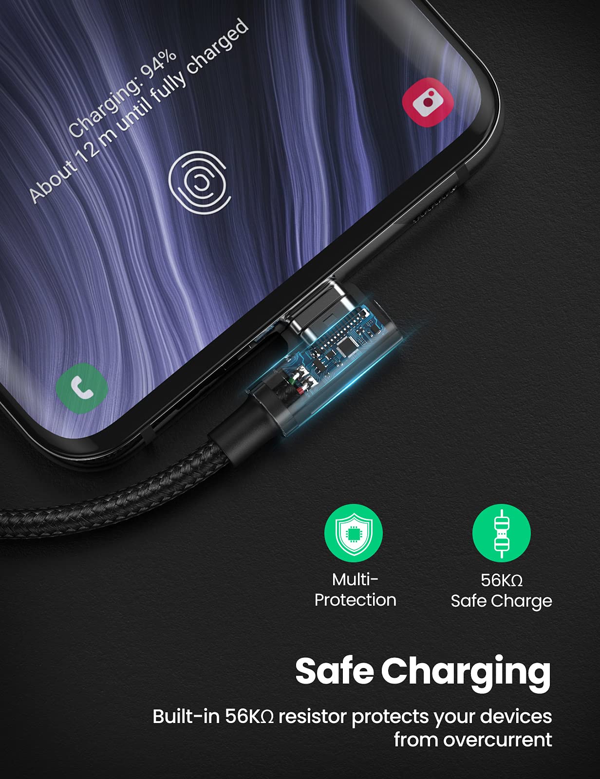 UGREEN 90 Degree USB to USB C Cable 1.6FT Fast Charging Cord - Compatible with iPhone 15, Samsung Galaxy, iPad Pro & More - Perfect for Home, Office & Travel Charging