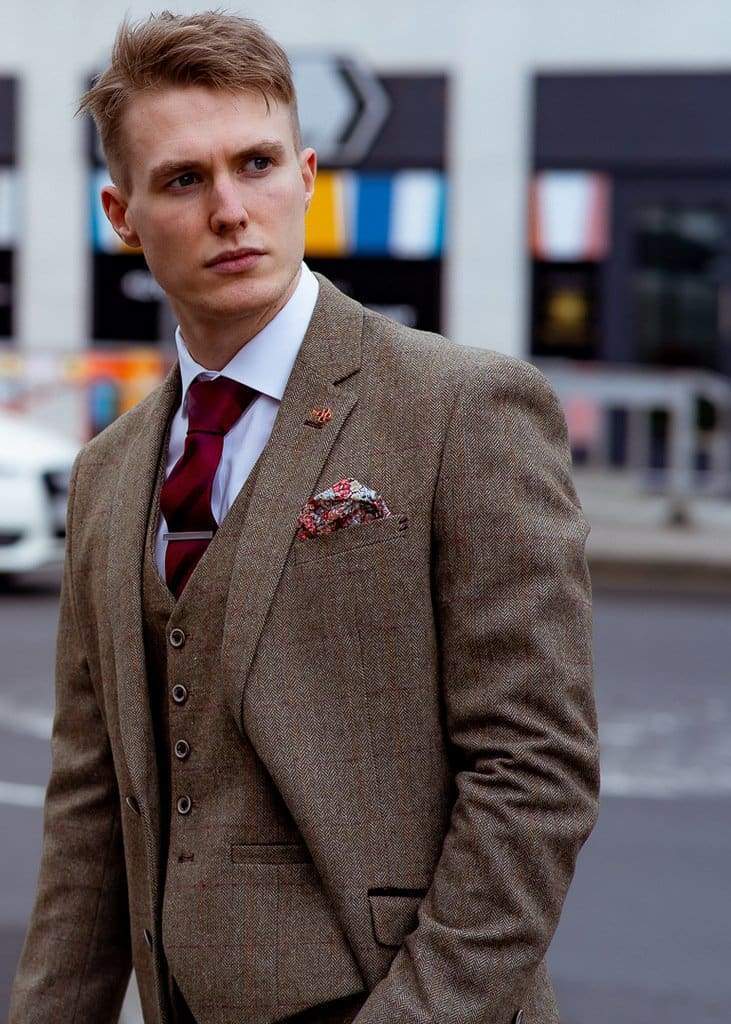 Cavani Gaston Sage Green Slim Fit Tweed Suit 3-Piece Set for Men | Formal Wedding, Business Office & Special Occasion Attire