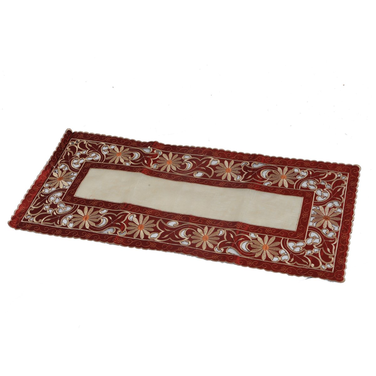 Kuber Industries Soft Cloth Fabric Embroidery Table Runner - Maroon Decorative Dining Table Cover for Home Decor, Parties, and Special Occasions