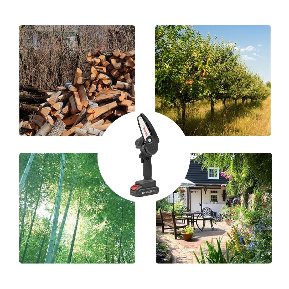 4 Inch Cordless Chainsaw with Battery & Charger - Portable Electric Mini Chainsaw with LED Light - Perfect for Gardening, Wood Cutting, Tree Pruning & Outdoor Camping