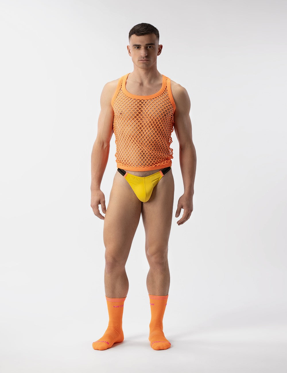 Berlin Daniya Fishnet Tank Top - Neon Orange | Sexy Mesh Crop Top for Women | Perfect for Parties, Festivals & Night Out