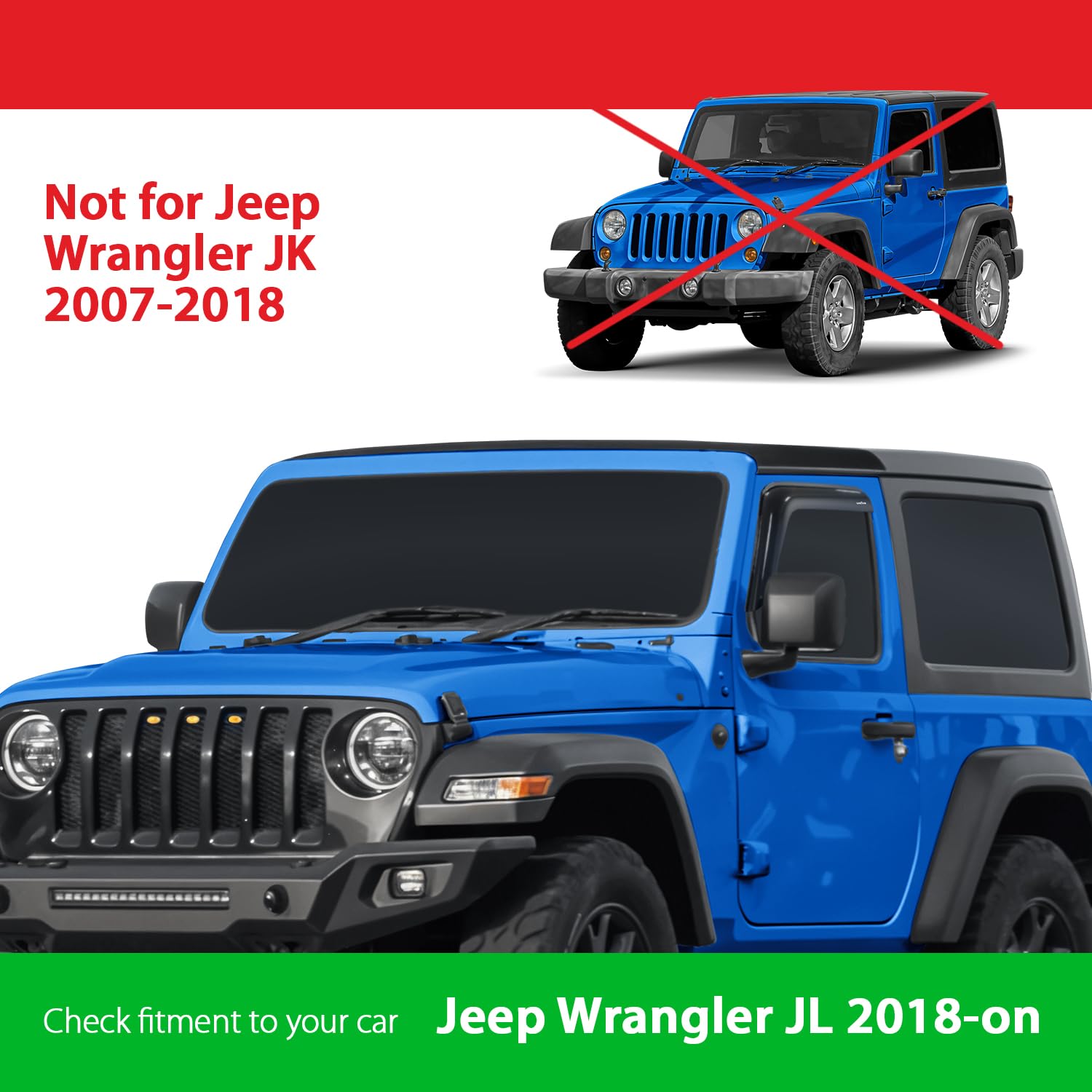 Goodyear Shatterproof Window Deflectors for Jeep Wrangler JL (2018-2025) & Gladiator (2020-2025) - 2-Piece Tape-On Rain Guards & Vent Visors | Weatherproof Car Accessories for Off-Road Protection & Enhanced Driving Comfort