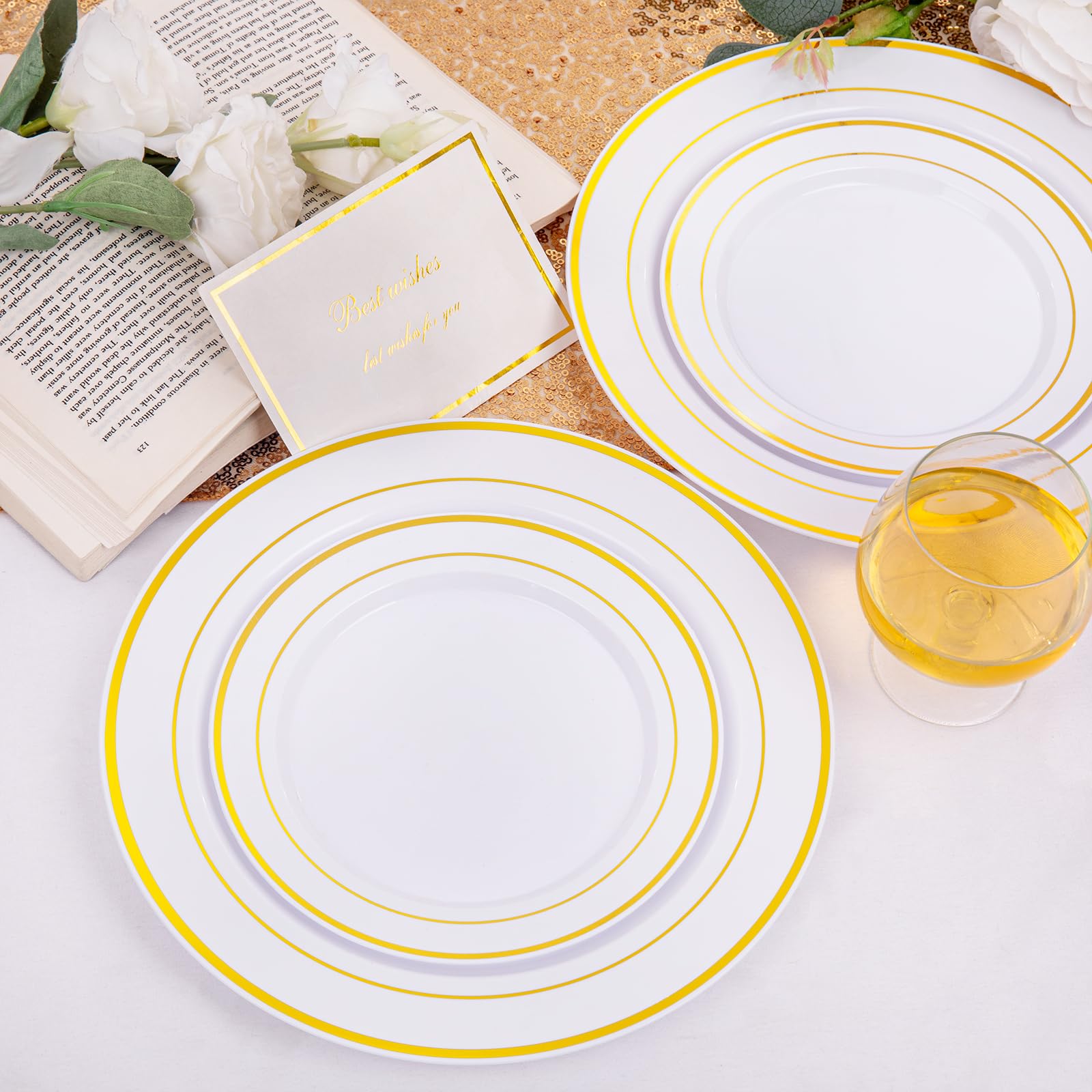 200 Pcs Gold Plastic Party Plates - Disposable Elegant Dinner & Dessert Plates Set (100 Dinner Plates + 100 Dessert Plates) for Wedding, Birthday, Holiday & Special Events - Perfect for Catering, Banquets & Home Celebrations
