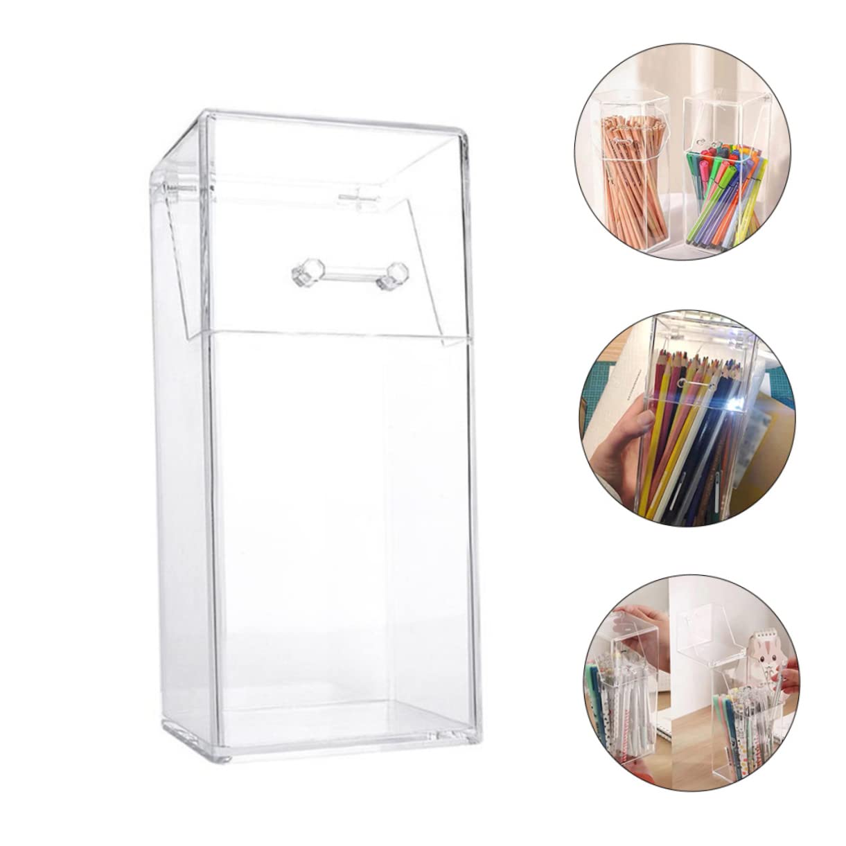 Housoutil 2-Pack Clear Acrylic Makeup Brush Organizer with Lid - Cosmetic Brush Storage & Pen Holder for Bathroom, Dresser, Vanity, Countertop | Perfect for Makeup Artists & Beauty Enthusiasts