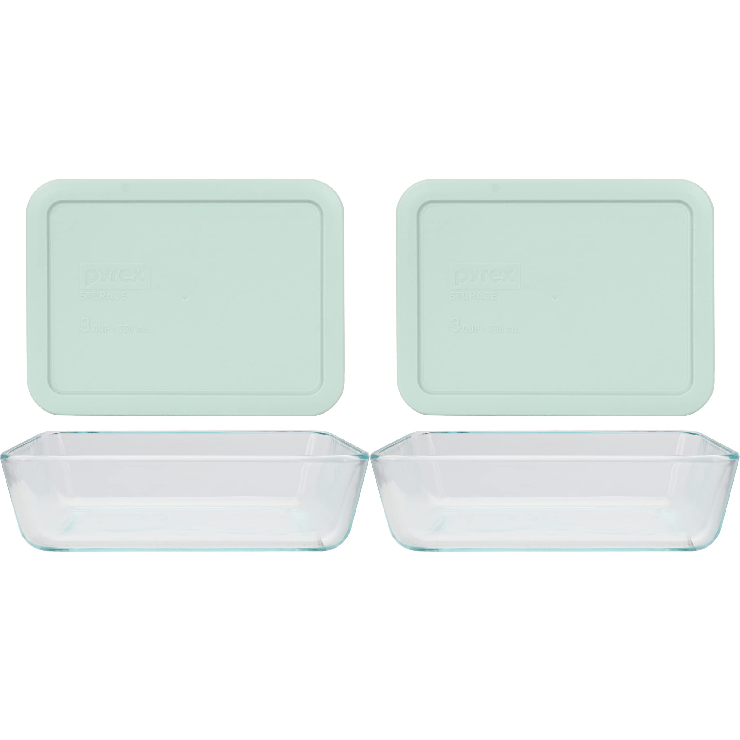 Pyrex 3-Cup Glass Food Storage Containers with Lids (Set of 2) - Airtight, Microwave & Freezer Safe - Made in USA - Perfect for Meal Prep, Leftovers & Pantry Organization