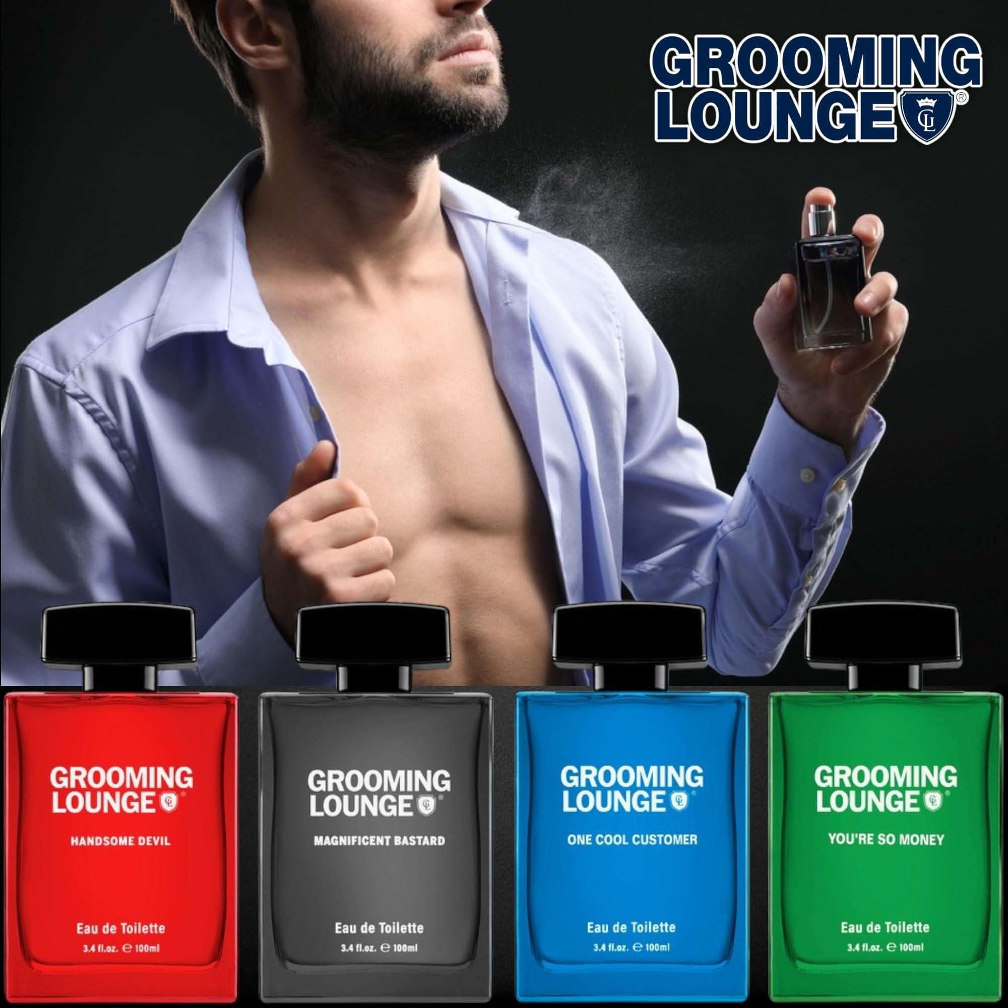 Grooming Lounge Travel Size Cologne Set - 4-Piece Men's Cologne Sampler Kit - Mini EDT Perfume for Work, Date & Special Occasions - Luxury Fragrance Gift for Him