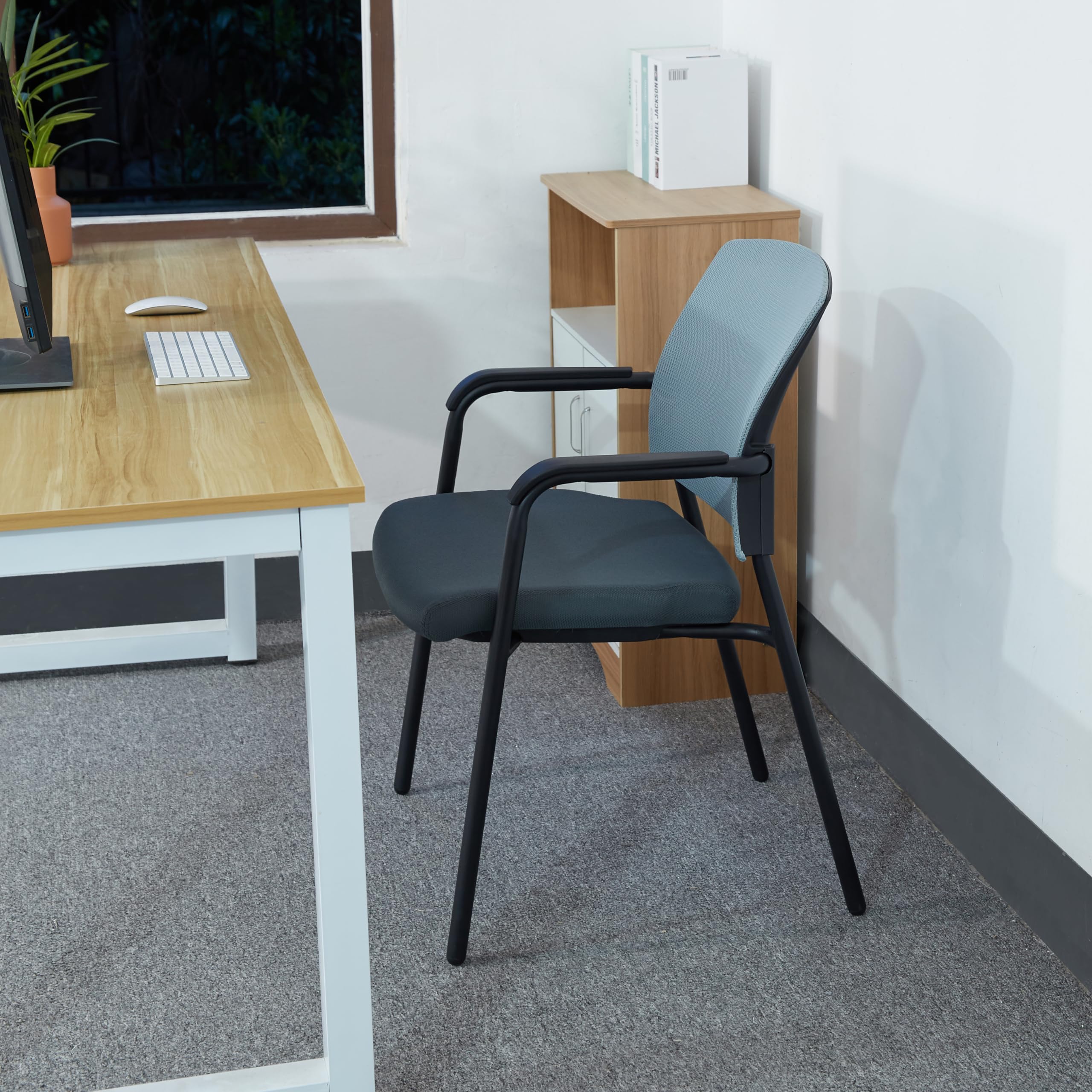 Clatina Ergonomic Mesh Guest Chair with Arms - Stackable Office Chair for Home, Waiting Room, Lobby & Conference - Breathable Back Support, No Wheels (Alba Gray, 2-Pack) - Perfect for Reception Areas, Meeting Rooms & Small Office Spaces
