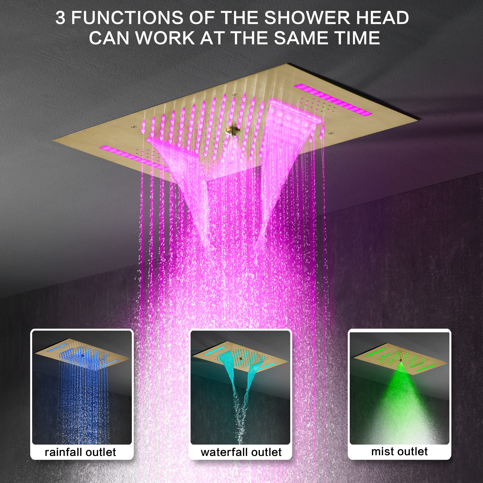 Cascada Luxury 23”x15” Bluetooth Shower System with 5 Functions, LED Lights, Remote Control - Perfect for Spa-Like Bathrooms and Modern Home Upgrades (Matt Black)