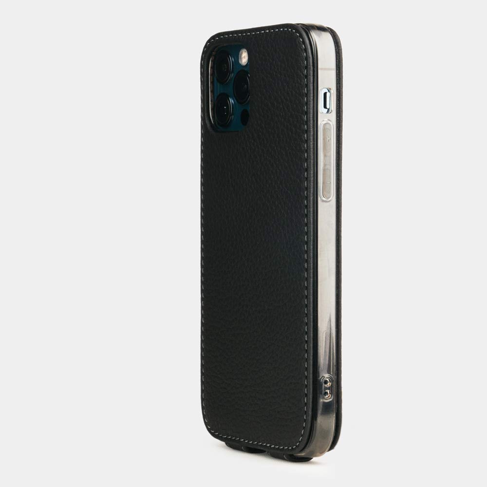 Premium Ultra Thin Leather Folio Case for iPhone 12 Pro Max - French Made Patented Design - Black Soft Genuine Leather - Perfect for Business & Travel Protection