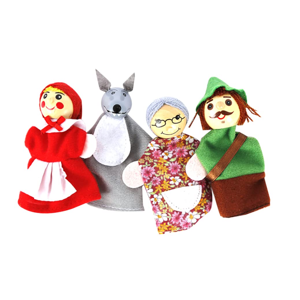 4PCS Little Red Riding Hood Christmas Animal Finger Puppet Set - Soft Velvet Educational Storytelling Toys for Kids, Baby Story Time & Holiday Fun