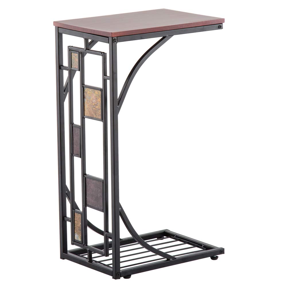 C-Shaped End Table with Wood Top - Sofa Side Table, Coffee & Snack Tray, Living Room Furniture for Couches - Brown | Perfect for Small Spaces, Reading Nooks & TV Snacking